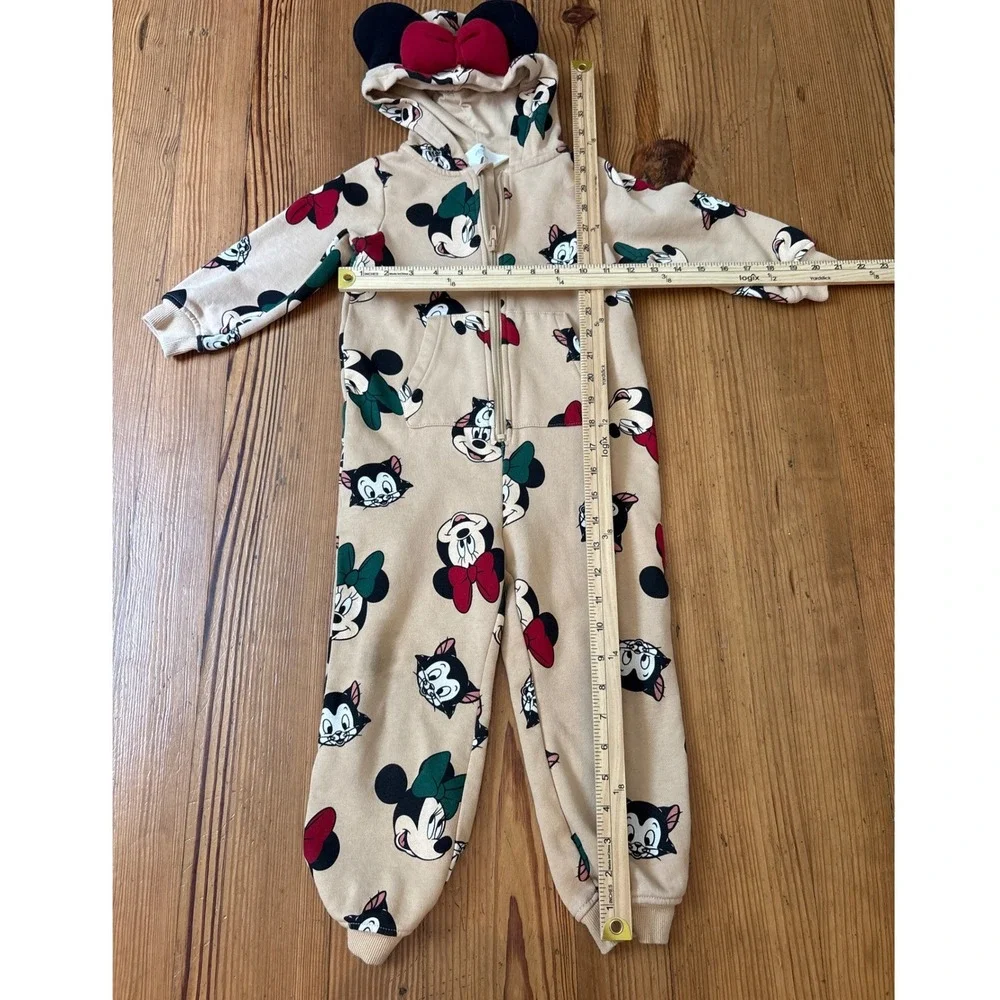 H&M Disney Minnie Mouse Figaro Hooded Jumpsuit Tan Character Print SIZE 3/4T